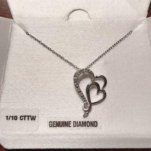 Silver and diamond heart necklace NWT